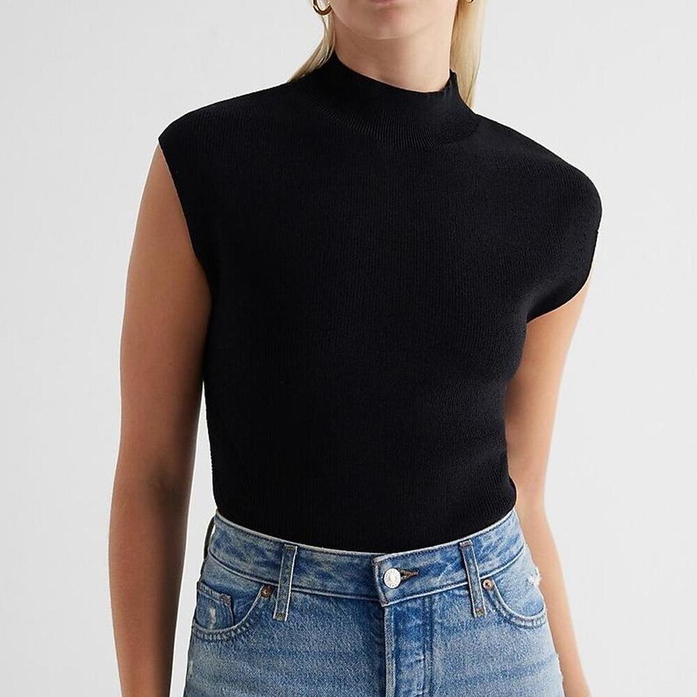 EXPRESS Mock Neck Sleeveless Top with Cutout Detail on Back